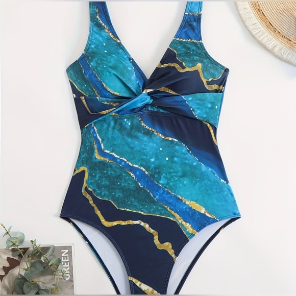 NEW, Blue/Teal Galaxy Print One-Piece Swimsuit, XL ☀️ - Picture 4 of 10